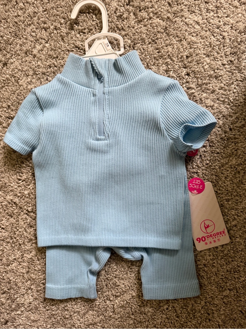 90 Degree By Reflex Light Blue Ribbed Short Sleeve Top & Shorts Set